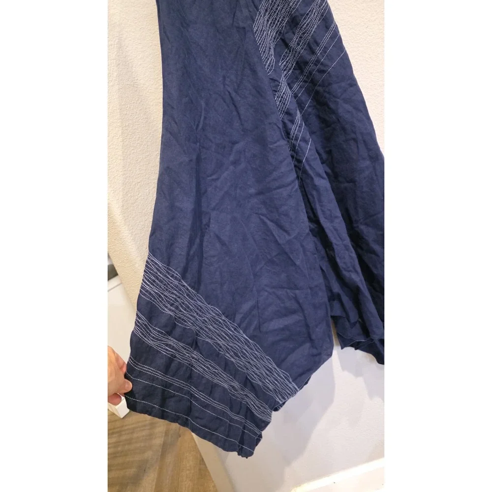 Eileen Fisher Irish Linen Asymmetrical Midi Dress Navy Blue Stitch Sleeveless  L - Picture 5 of 10